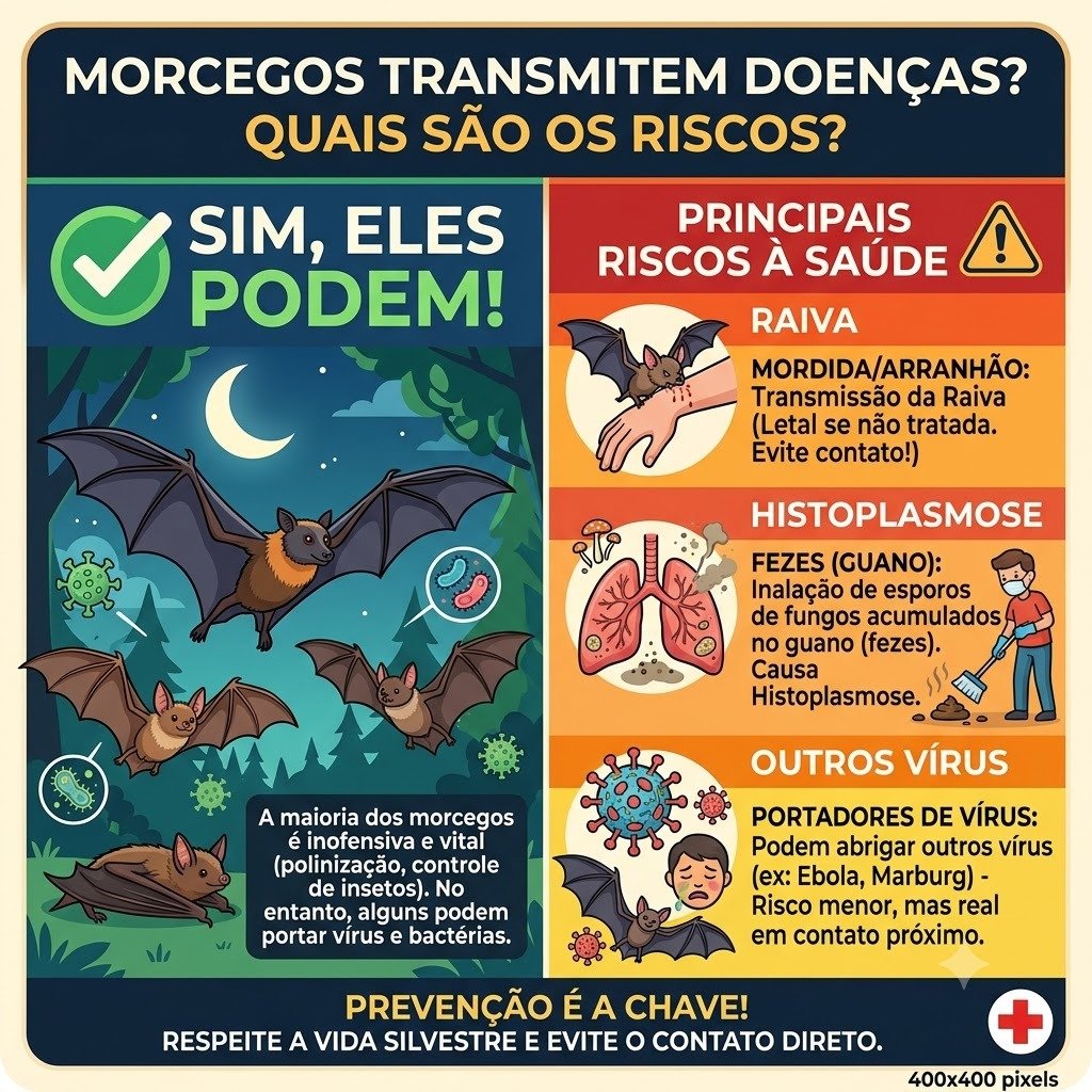 Morcegos transmitem doenças em Bauru - Infográfico riscos de Raiva e Histoplasmose
