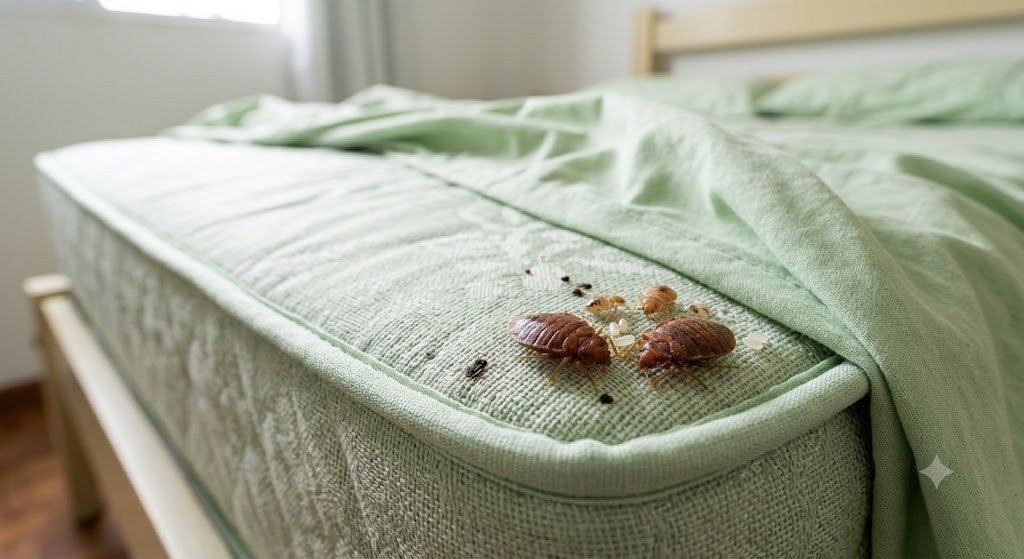 Foto real de percevejos de cama no colchão - Dedetização profissional em Bauru