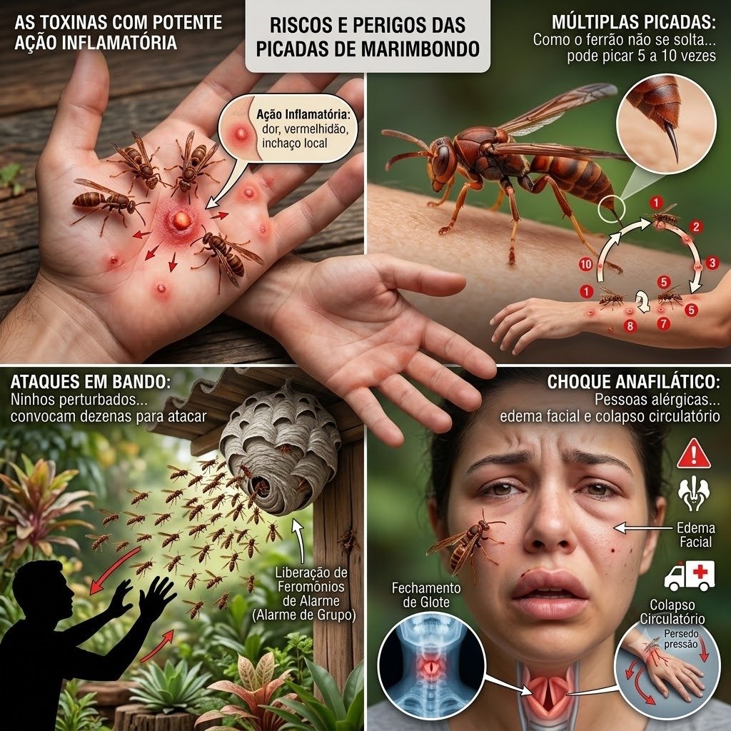 Riscos e perigos das picadas de marimbondo em Bauru - Infográfico de reações, choque anafilático e feromônios
